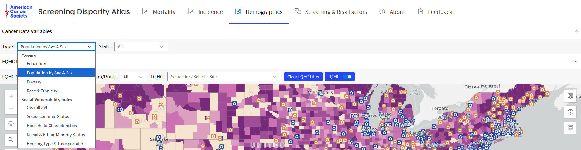 Expanded view of Demographics Map Query Panel